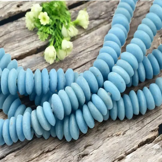 13~15mm Cerulean Blue Recycled African Glass Heishi Beads {3}