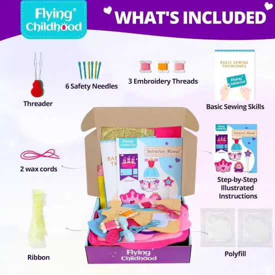 My First Princess Kids Sewing Kit, Beginner Arts and Crafts, Princess Sewing Kit for Kids, 6 Dreamy DIY Projects with Princess Lacing Dress, Butterfly Eye Mask, Instructions & Felt for Learn Sewing {3}