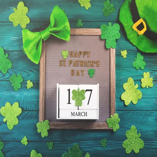 350 Pieces St.Patrick's Day Foam Stickers, Glitter Shamrock Stickers, Green Shamrock Stickers, 3 Different Size Lucky Shamrock Stickers, Irish St.Patrick's Day Party Decoration Supplies {3}