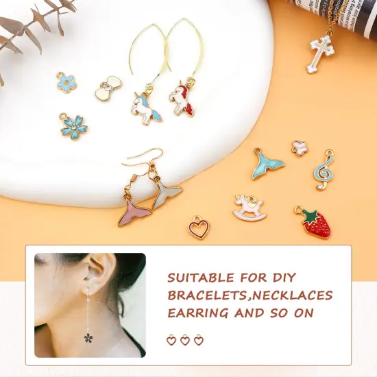 100PCS Gold Plated Enamel Charms Mixed Moon Star Fruit Animal Charm Colorful Pendant DIY for Necklace Bracelet Jewelry Making and Crafting {2}