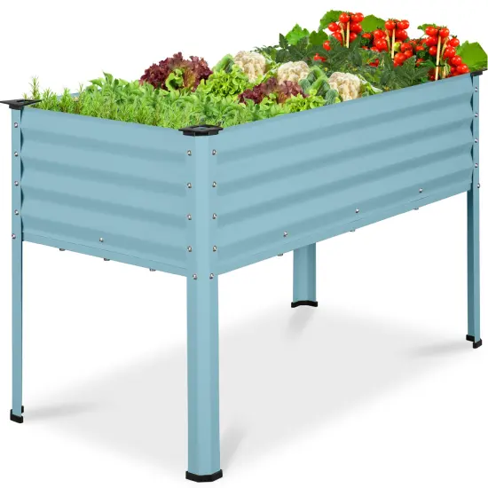 Best Choice Products 48x24x30in Elevated Galvanized Metal Garden Bed w/ Corner Protectors Mist Blue {1}