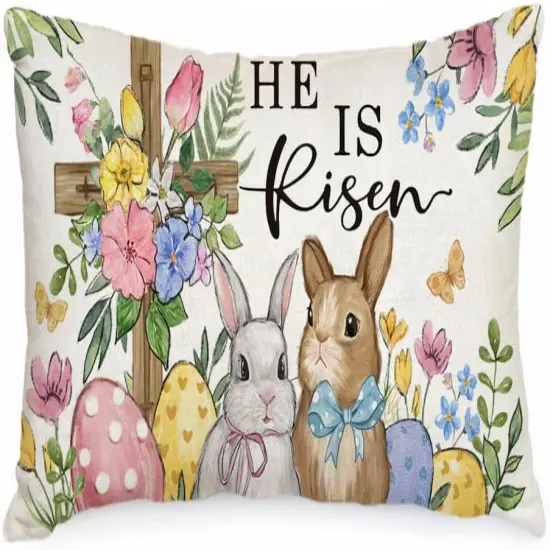Easter Pillow Cover 12x20 Inch Cross Bunny Eggs Floral Decorative Pillow Case {1}