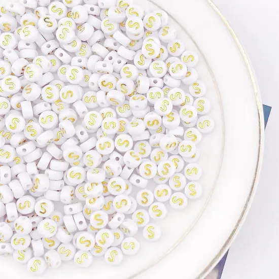 300Pcs Round Letter Beads S 4X7mm Individual Gold Alphabet Beads for Friendship Bracelets Making {5}