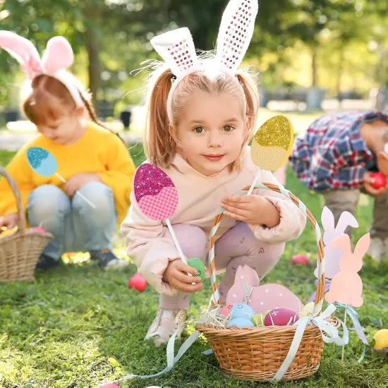 3 Pcs Easter Tiered Tray Decor Set, Wooden Glitter Easter Eggs Decor, Simple Happy Easter Centerpieces for Tables Home Kitchen Office (Simple) {5}