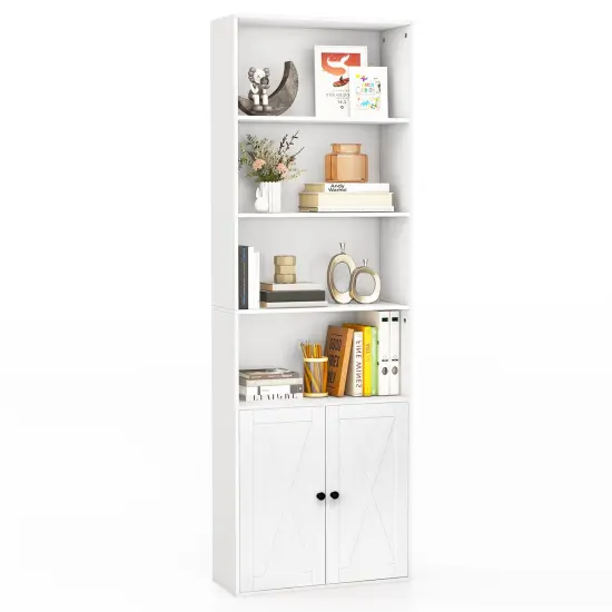 71 Inch Freestanding Bookshelf with 6 Shelves and 2-Door Cabinet White {4}