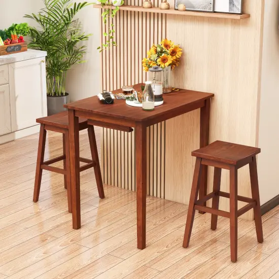 3-Piece Bar Table Set with Pub Table and 2 Saddle Stools-Brown {6}