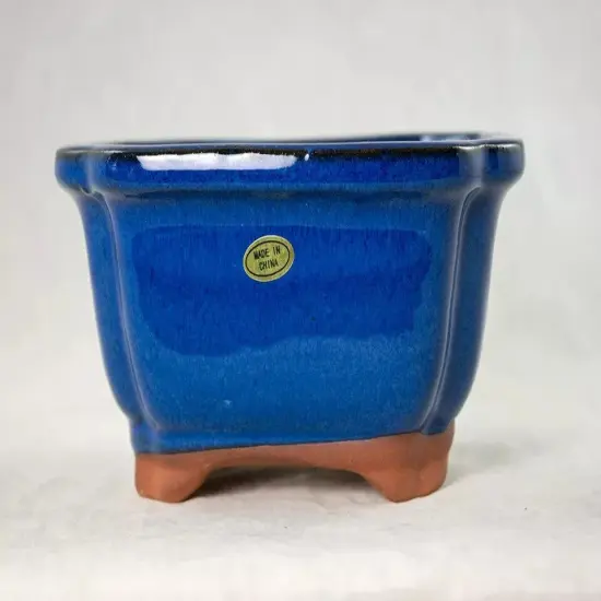 6" Rectangular Dark Blue Shohin Bonsai/Succulent Pot + Tray + Rock + Mesh Combo {2}