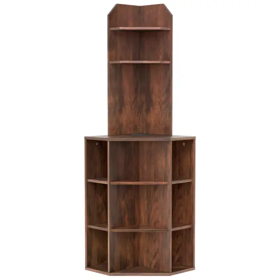 6-Tier Corner Shelf with Charging Station and 2 USB Ports Perfect for Any Room Brown {3}