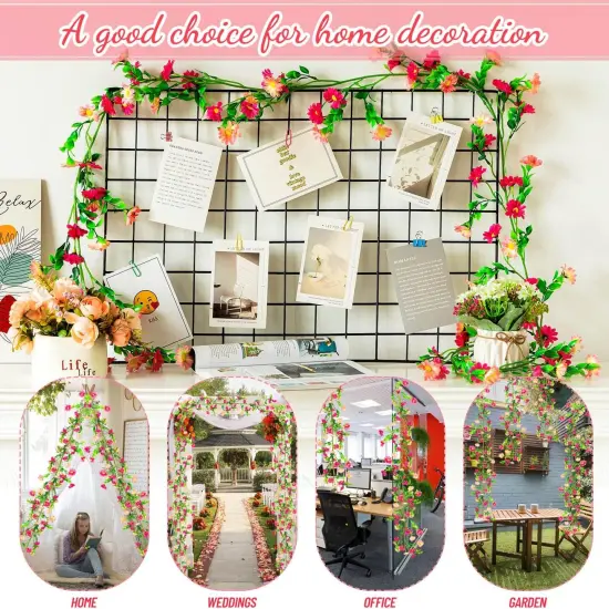 2 Pack Spring Flower Garland, 13.6 Ft Silky Artificial Pink Garland with Pink Daisy and Vine, Floral Garlands Decoration for Room Wall, Flower Themed Party, Wedding Supplies {3}