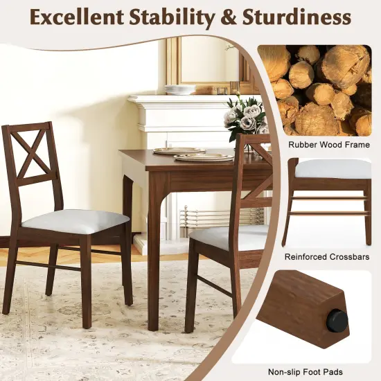 Upholstered Side Dining Chairs Set of 2 with Rubber Wood Frame and Padded Seat Brown {6}