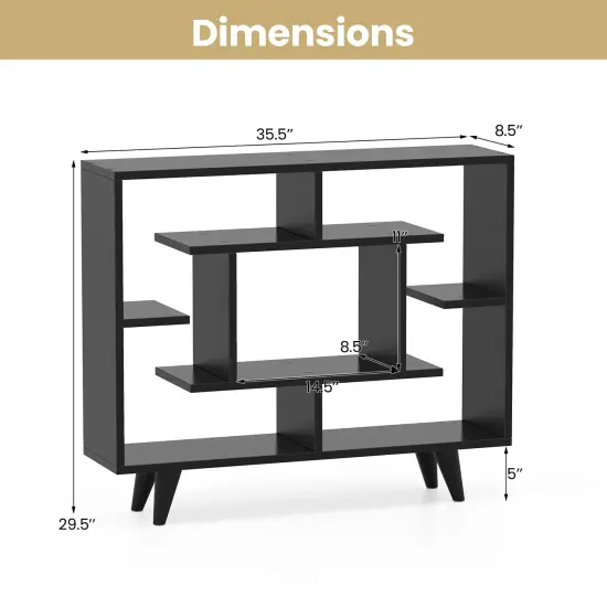 Geometric Bookcase with Anti-Tipping Kit and Storage Shelving Unit Black {5}