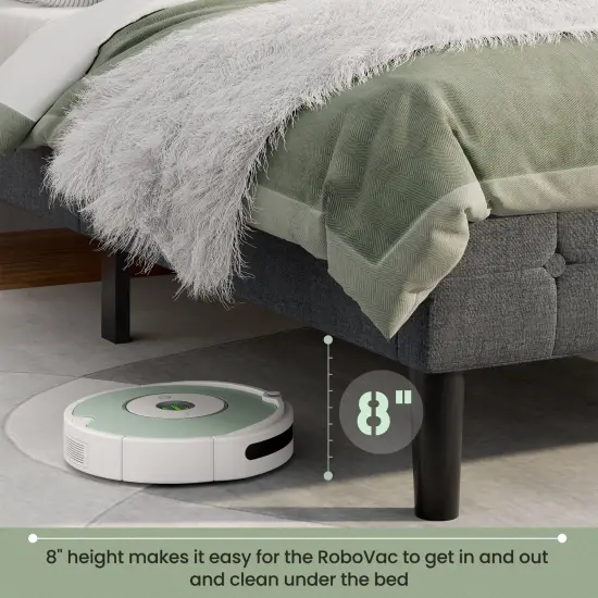 Button Tufted Twin Upholstered Bed Frame with Padded Headboard Grey {6}