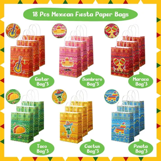 18 Pcs Mexican Fiesta Gift Bags Fiesta Paper Bags Cinco De Mayo Bags Candy Treat Favors Goodie Bags Mexican Themed Fiesta Party Favor Bags Taco Bar Decorations for Mexico Birthday Party Supplies {4}