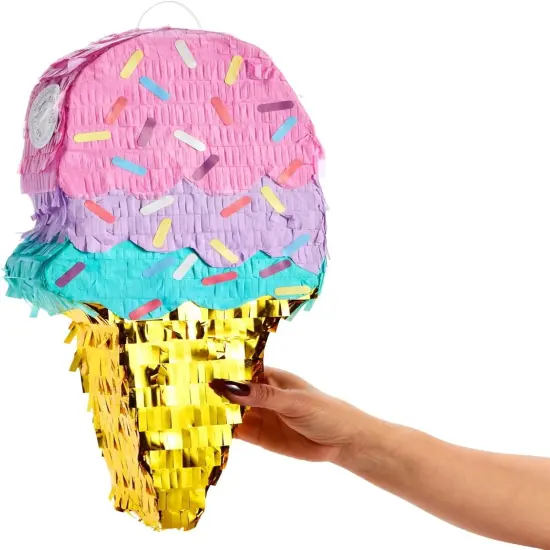 Ice Cream Pinata for Birthday Decorations, Summer Party Supplies (Small, 16.4 x 7.6 x 2.9 In) {5}