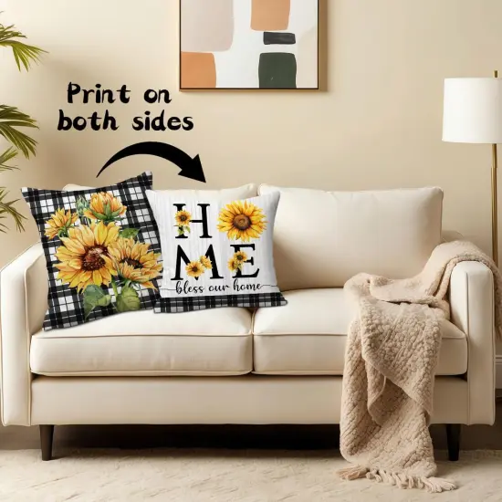Sunflower Decorative Throw Pillow Covers, Set of 2, Sweet Home Decorations Cushion Case for Sofa Couch, Sunflower Decor Gifts for Home Living Room Bedroom, 18x18 Inch Pillow Cases {3}