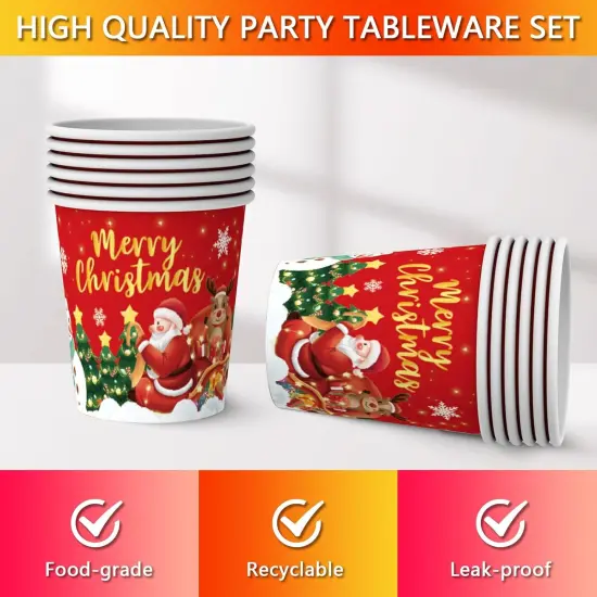 177PCS Christmas Paper Plates Napkins Party Supplies, Christmas Tree Santa Claus Theme Party Supplies Disposable Paper Tableware for Decorations for Merry Christmas Serves 25 {5}