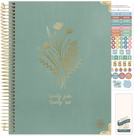 bloom daily planners 2025-26 Academic Planner, Hard Cover, 8.5" x 11", Green Linen {2}