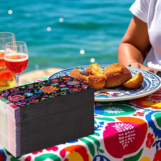 100Pcs Mexican Fiesta Napkins 3Ply Colorful Flower Paper Napkins Disposable Bathroom Hand Napkins Guest Towels Mayo Dance Taco Pinata Dinner Napkins for Mexican Fiesta Party Decorations Birthday {4}
