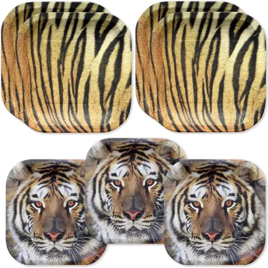 Tiger Theme Party Pack for 24 Guests! Photo-Realistic Tiger Supplies for a Roaring Good Birthday, Football, or any Big Cat Event! Includes 24 Dinner Plates & 24 Side Plates {1}