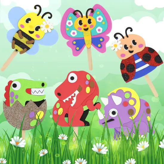 Make 6 Popstick Puppets Craft Kits for Kids, Foam Crafts, Story Time Toys for Ages 4+ Toddler {5}