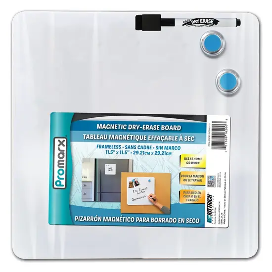 Magnetic Dry-Erase Board with Dry-Erase Marker & Two Magnets, 11.5" x 11.5" {1}