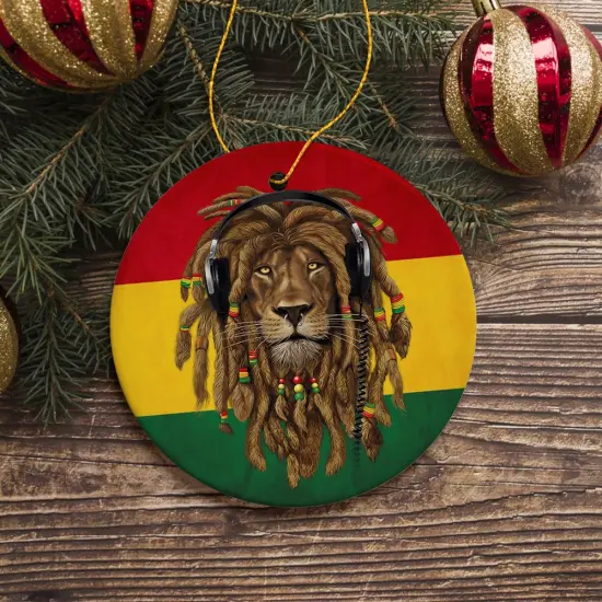 Reggae Lion Ornament, Jamaican Christmas Decoration, Reggae Music Flag {4}