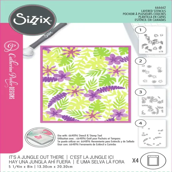 Sizzix Layered Stencils A6 By Catherine Pooler 4/Pkg-It's A Jungle Out There {1}