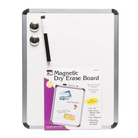 Framed Magnetic Dry Erase Board with Marker & Magnets, Silver Frame, 11" x 14" {1}