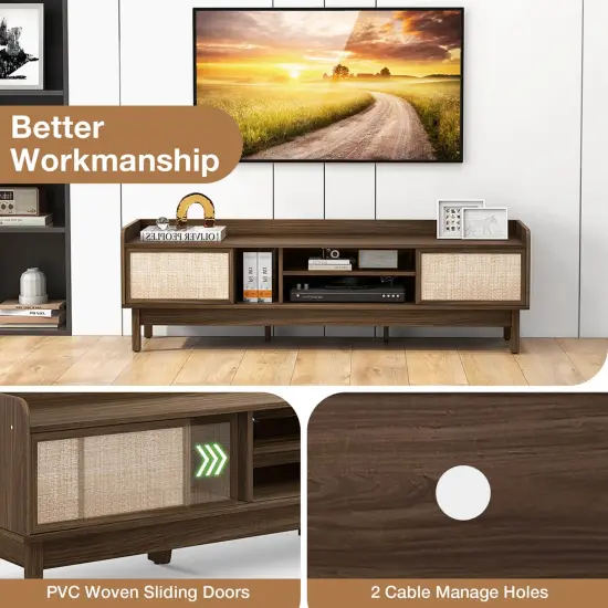 Costway Wooden TV Stand for TVs up to 65" with Storage Adjustable Shelf & Sliding Doors Walnut {6}