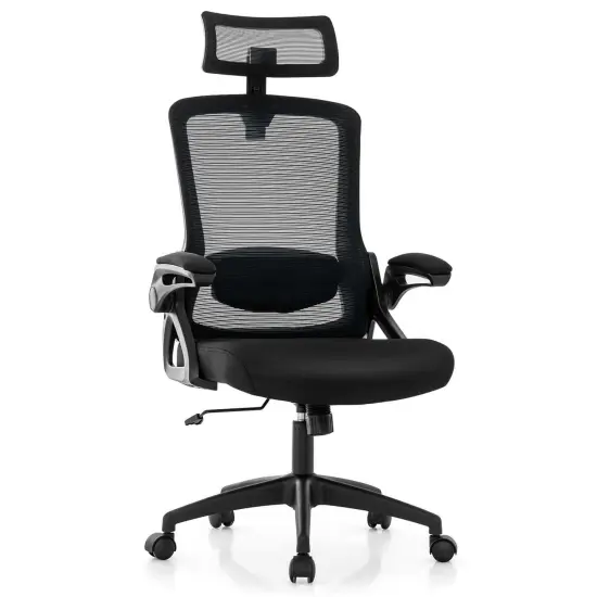 Costway Ergonomic Office Chair with Adjustable Lumbar Support Rocking Backrest Armrests Black/White {7}