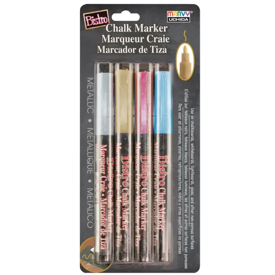 Broad Point Chalk Marker Metallic Fine Tip Set 4M, Gold, Silver, Blue, Red {1}