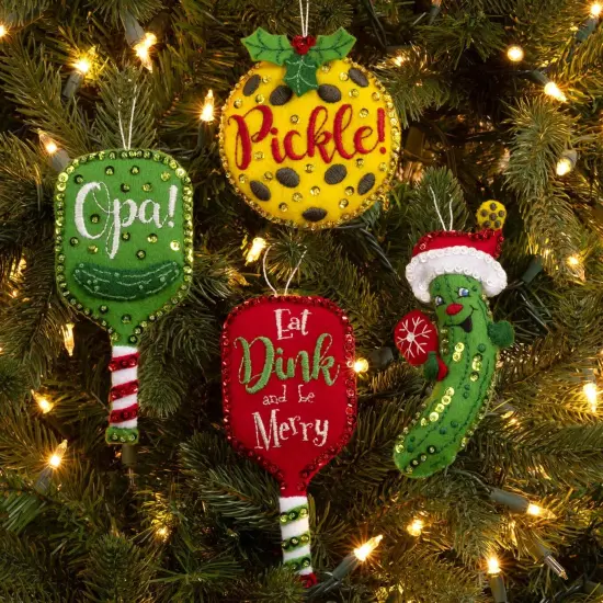 Bucilla Felt Ornaments Applique Kit Set Of 4-Merry Pickleball {1}