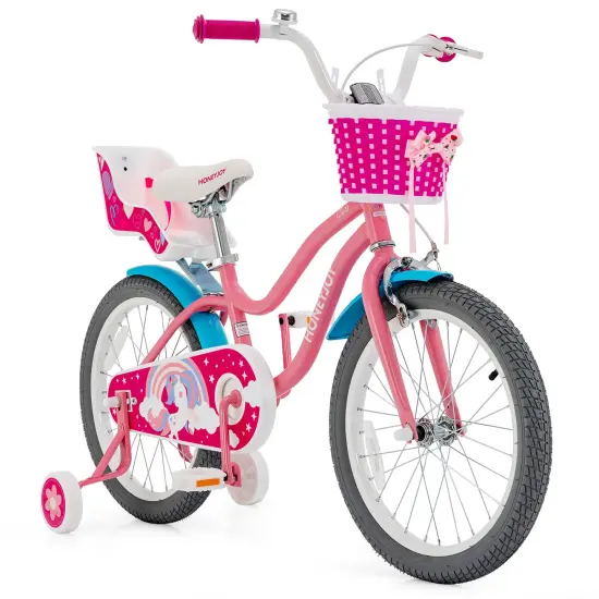 Honeyjoy 14/18 Inches Kids Bicycle with Training Wheels & Basket for Boys & Girls {9}