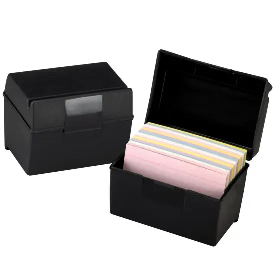 Plastic Index Box, 4" x 6", 400 Card Capacity, Black {1}