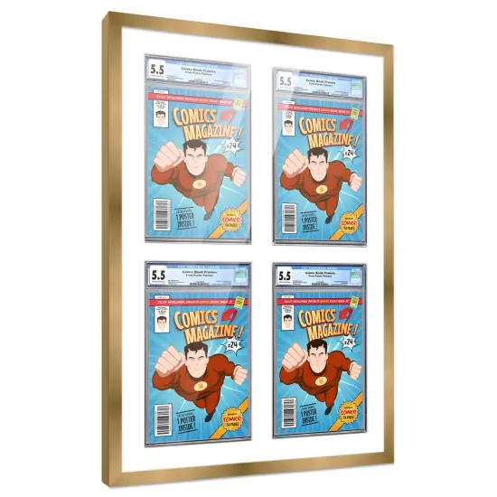 Comic Book Frame with Mat for 4 Graded Comics - Bronze Wood Comic Frame With White Mat for 8.125x13 Comics - 20.75x30.5 Frame Size {2}