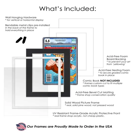 Comic Book Display Frame for Graded Comics - White Wood Comic Frame With Black Mat for 8.125x13 Comics, 18 Frame Sizes {3}