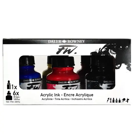 Daler-Rowney FW Acrylic Ink Set 6/Pkg-Primary {4}