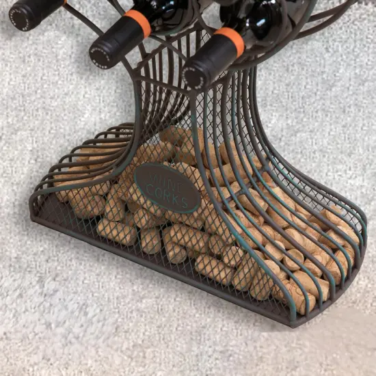 Freestanding Floor Wine Rack with Wooden and Metal Goblet Design - Holds 12 Bottles and Includes Wine Cork Holder - Stylish Bar Organizer for Home, Kitchen, Dining Area and Living Room D&eacute;cor {4}