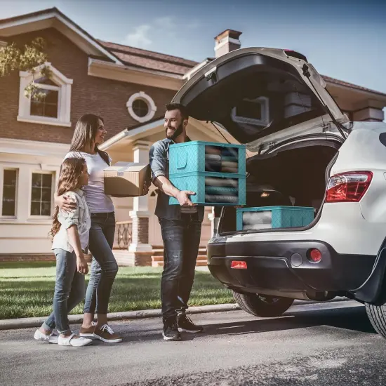 Sorbus Medium Clothes Storage Bag 1 Pack, Blanket Organizater Bin with Window, Lids, and Handles Aqua {4}