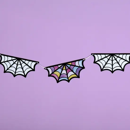 Big Dot of Happiness Goth Girl Garland Banner, Halloween or Birthday Decor Backdrop, 15 Feet of Cord, 15 Paper Spider Web Stained Glass Window Shapes {5}