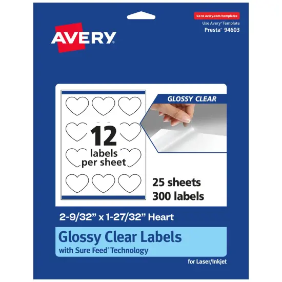 Avery Glossy Clear Heart Labels with Sure Feed, 2-9/32" x 1-27/32" {1}