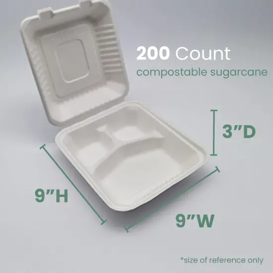 Northlight 200-Count 3-Compartment Hinged White Take Out Containers - 9" {5}