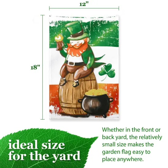 G128 Happy St. Patrick&rsquo;s Day Leprechaun Barrel Gold Garden Flag 12x18 In Double Sided St. Patrick's Day Yard Garden Lawn Decoration {4}