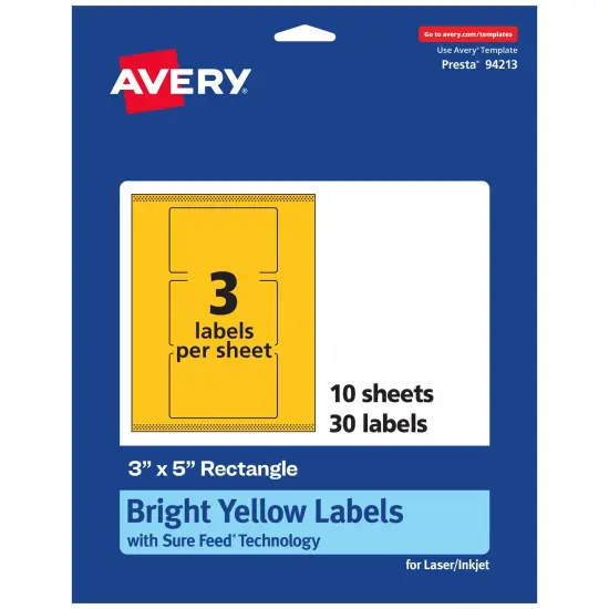 Avery Bright Yellow Paper Labels, 3" x 5" Rectangle {7}