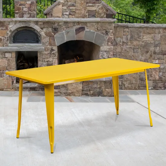 Emma and Oliver Commercial 31.5" x 63" Rectangular Colorful Metal Indoor-Outdoor Dining Table Yellow {1}