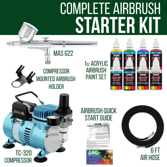 Master Airbrush Multi-Purpose Gravity Feed Airbrushing System Kit with U.S. Art Supply 6 Primary Opaque Colors Acrylic Paint Artist Set Air Compressor {2}