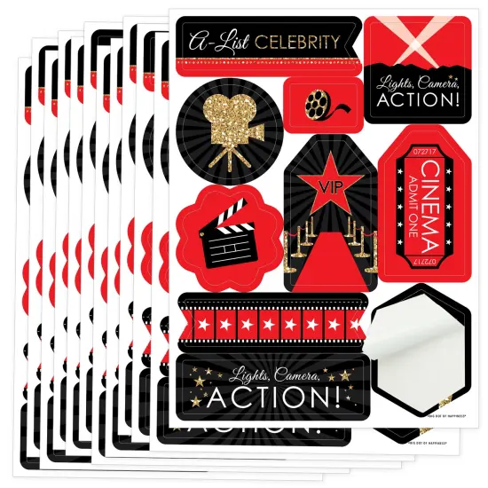Big Dot of Happiness Red Carpet Hollywood - Movie Night Party Favor Sticker Set - 12 Sheets - 120 Stickers {1}