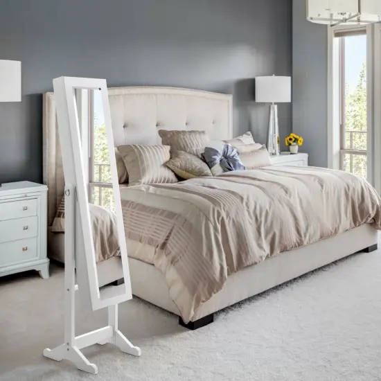 Costway Jewelry Mirrored Cabinet Armoire Organizer Storage Box with Stand Christmas Gift Black/White/Coffee/Brown {4}