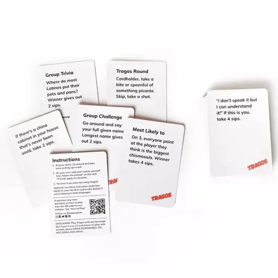 Tragos: Bilingual - English Y Espanol - The Party Game For Latinos, Relatable Hilarious Cultural Spanglish Adult Card Game, Fun Prompts & Dares {6}