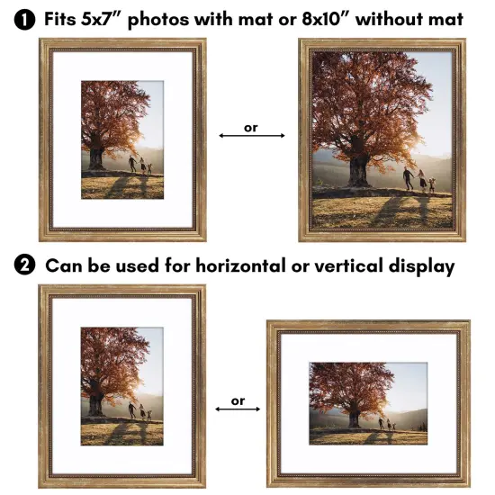 Americanflat Vintage Picture Frame with Mat and Beaded Accents with Shatter Resistant Glass {10}